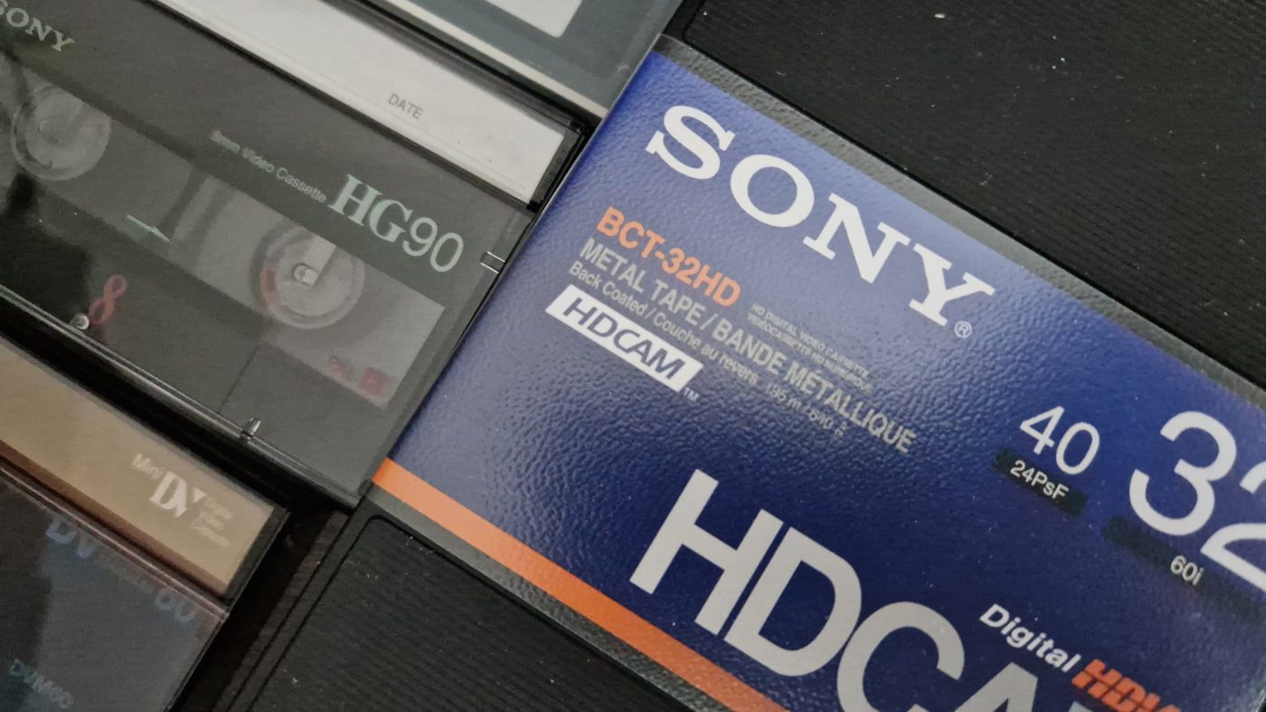 A selection of tape formats we transfer, including MiniDV, Hi8 and HDCAM cassettes